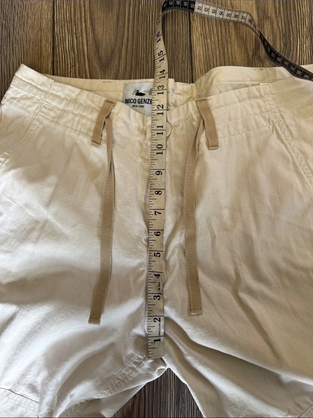 NICO GENZE New York 100% Linen Avant Garde Cargo Shorts XL ivory Artisanal”